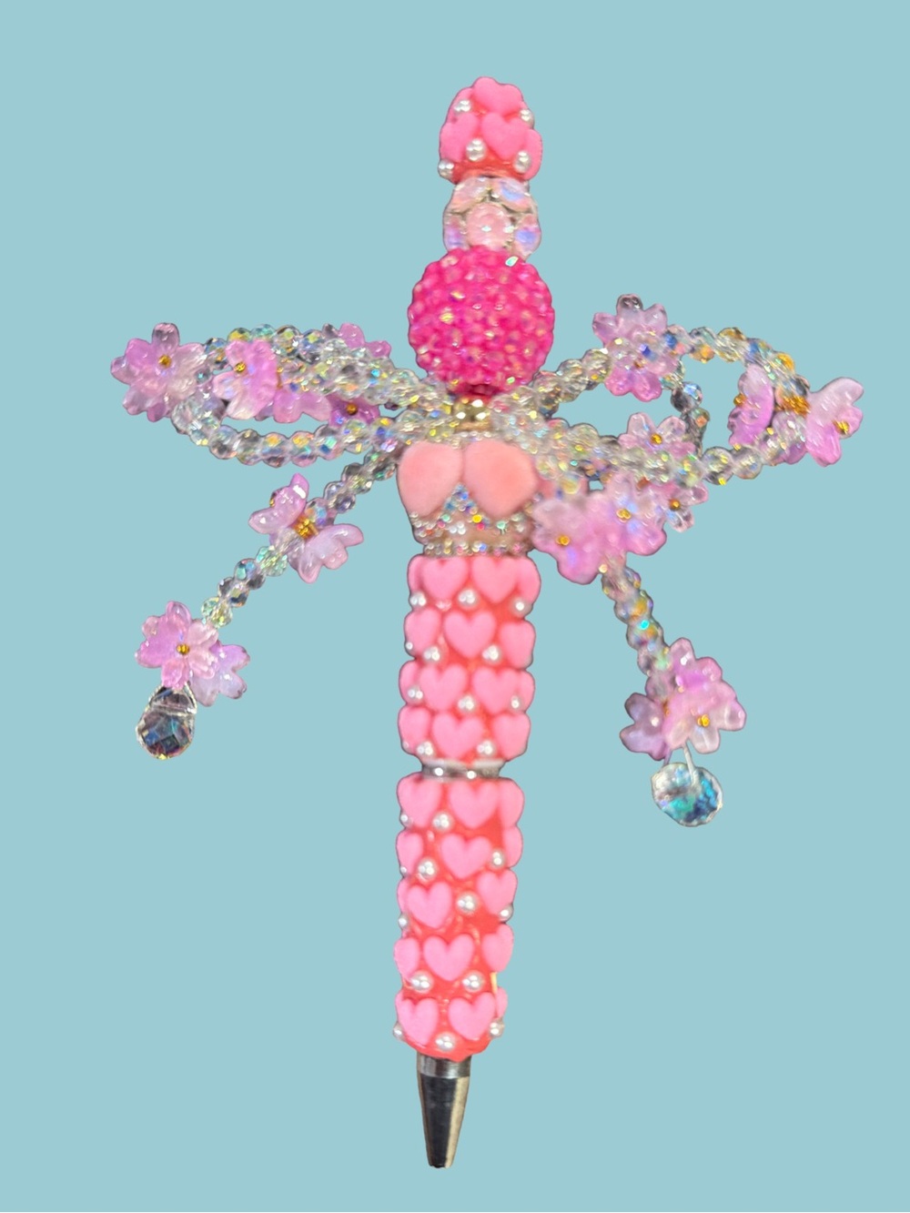 Pink Floral Crystal Novelty Pen for Women
